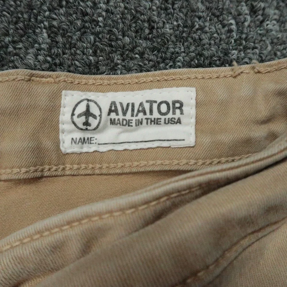 Aviator Pants Mens 40x30 Beige Straight Fit 5 Pocket Zip Chino Travel